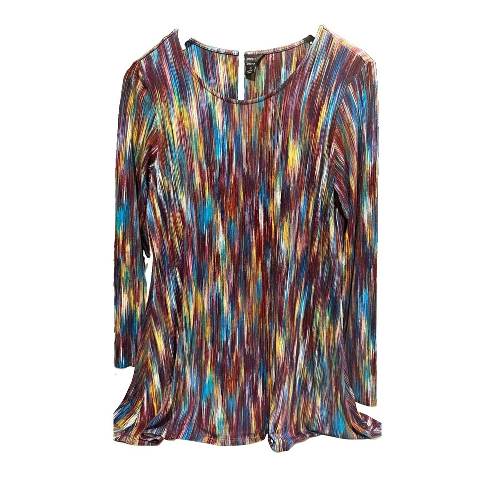 intro. Women's Multicolor Abstract Stretch Top Long Sleeve Scoop Neck S